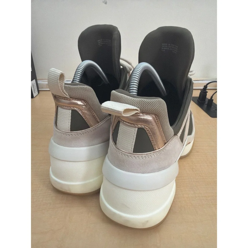 Michael Kors Cosmo Trainer Olive Green Cream Rose Gold Platform Sneakers 11M